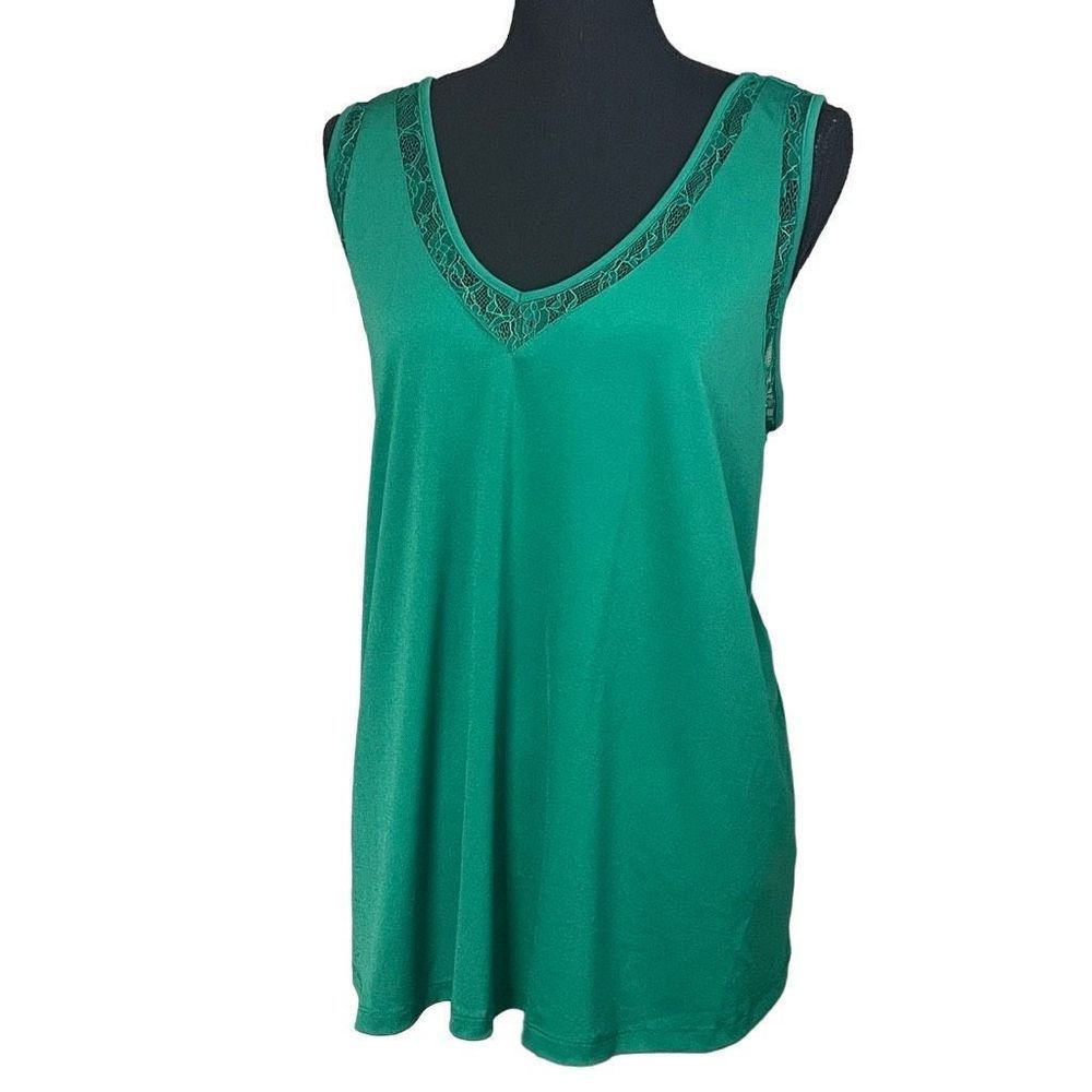 Torrid Kelly Green Double V Neck Crepe Tank With Lace Inset
